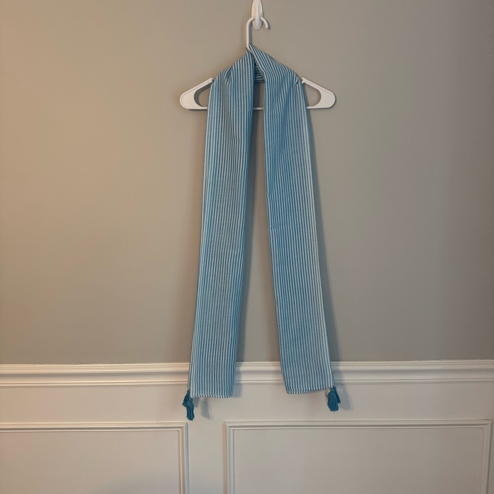 Talbots Blue Striped Scarf with Tassels‎ (A1-1)